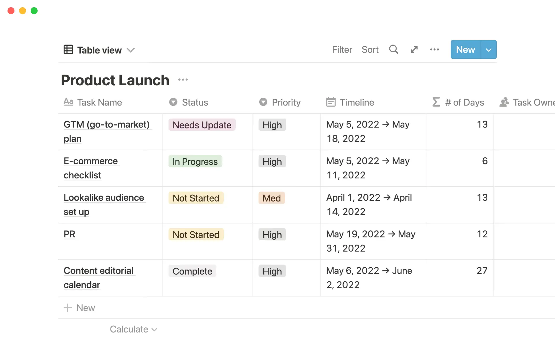 Product Launch Notion project