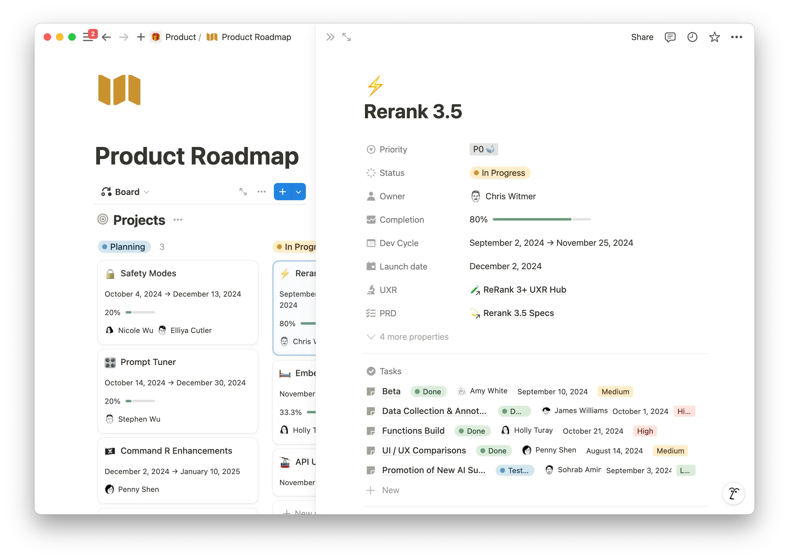 Cohere's product team uses Notion to connect all aspects of product development, making it accessible company-wide. Synced blocks automatically update changes across all linked documents, saving time and ensuring consistency for cross-functional teams.