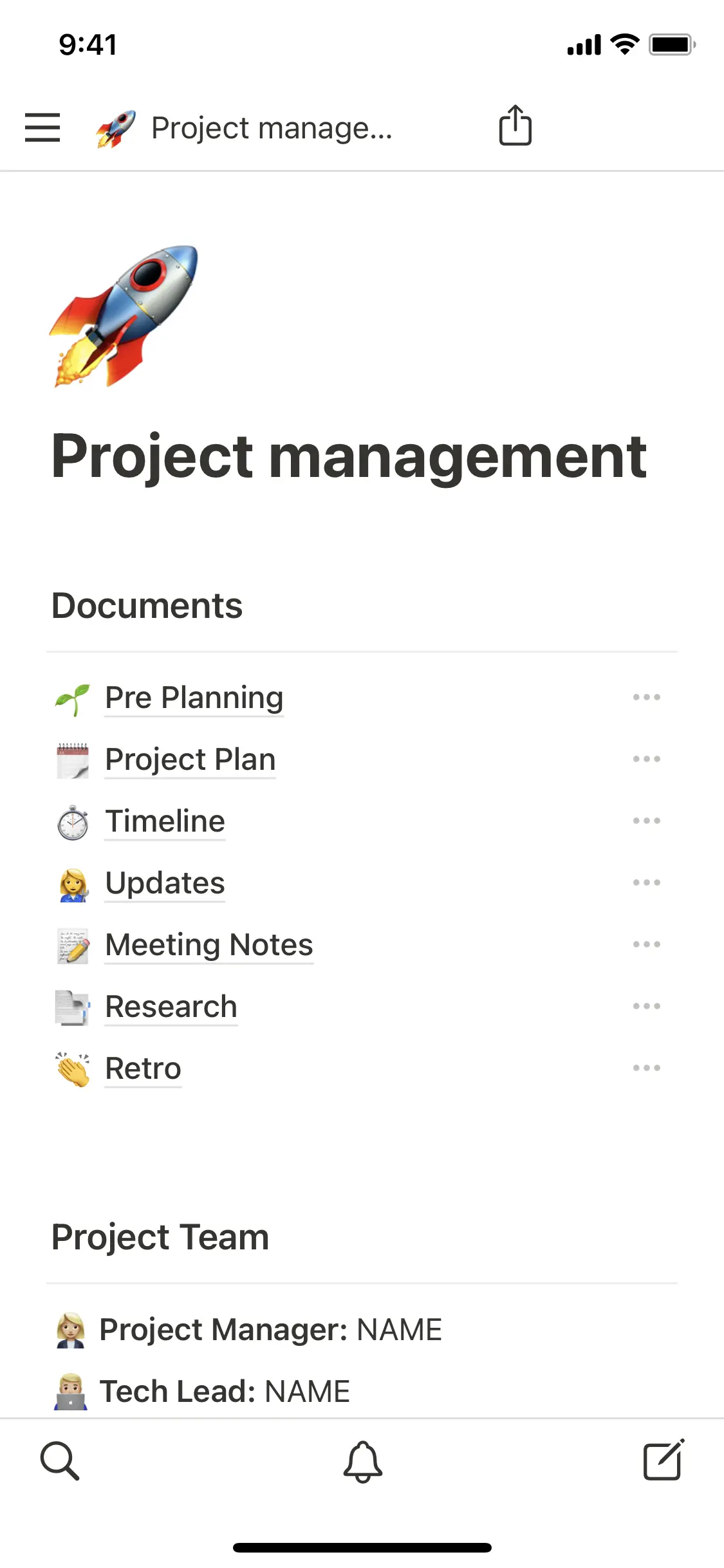 A screenshot of Notion's mobile app